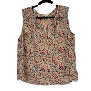 Rebecca Taylor Ditsy Floral Silk Sleeveless Blouse Womens 6 Boho Summer Pink